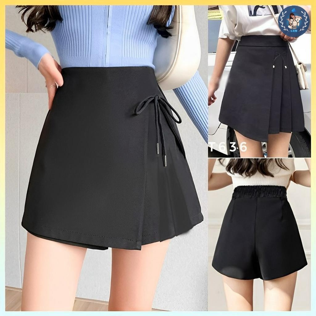 Q003-2 Quần giả váy xếp ly đính nơ - L2M