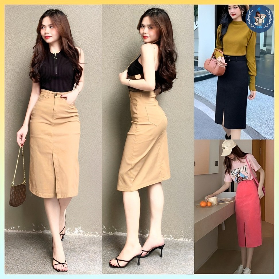 Q072 Chân váy kaki xẻ lai - L2M