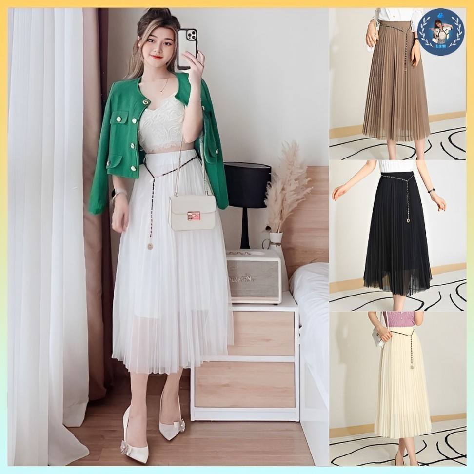 Q071 Chân váy midi đai mắc xích - L2M