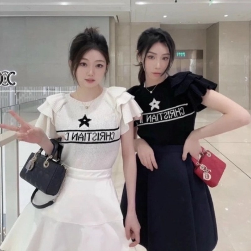 [A165] Áo len Montoghi dệt kim IN SAO dạng TAY BÈO cổ tròn Quảng Châu xinh xắn thanh lịch - L2M (Sale)