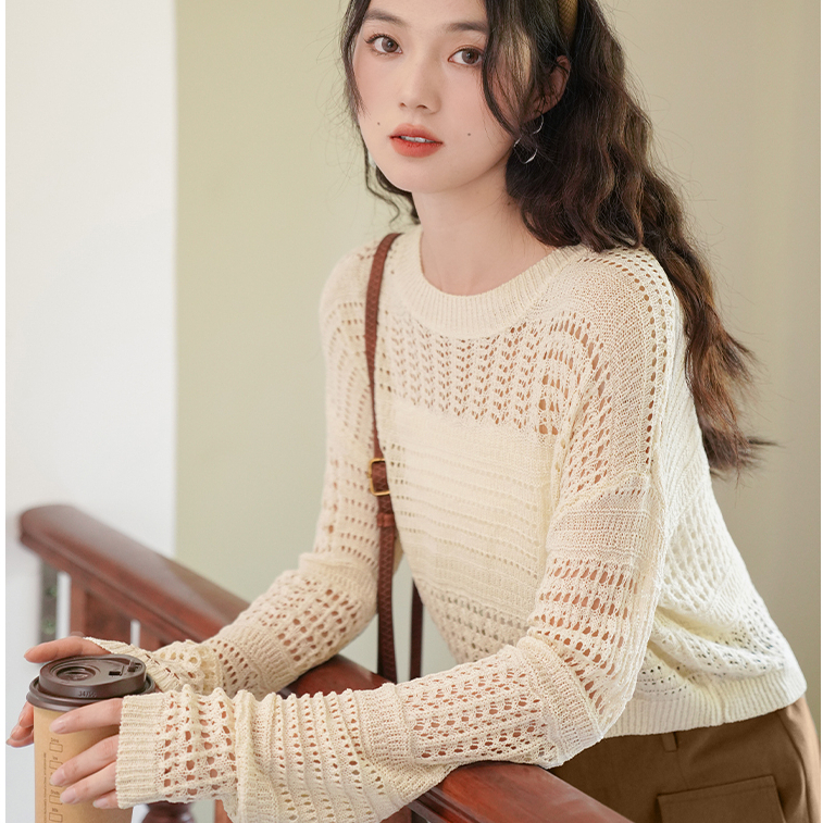 [A212] Áo len LƯỚI Montoghi dệt kim HỌA TIẾT MỚI CÁCH ĐIỆU tay dài cổ tròn xinh xắn dễ phối - L2M  (Hot)