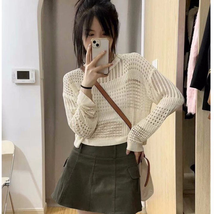 [A212] Áo len LƯỚI Montoghi dệt kim HỌA TIẾT MỚI CÁCH ĐIỆU tay dài cổ tròn xinh xắn dễ phối - L2M  (Hot)