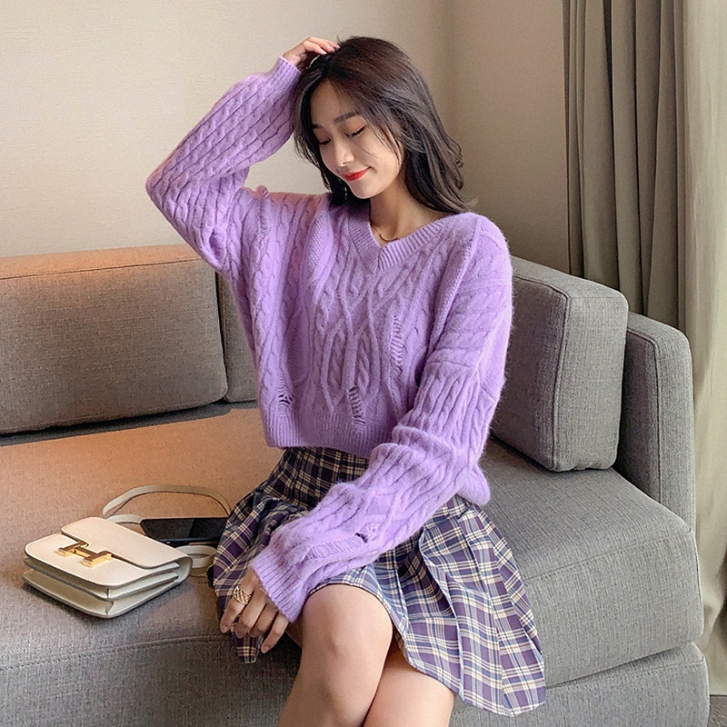 [A228] Áo len thun nữ Montoghi dệt kim THẮT THỪNG phối RÁCH kiểu ĐUÔI TÔM tay dài sang trọng - L2M  (Hot)