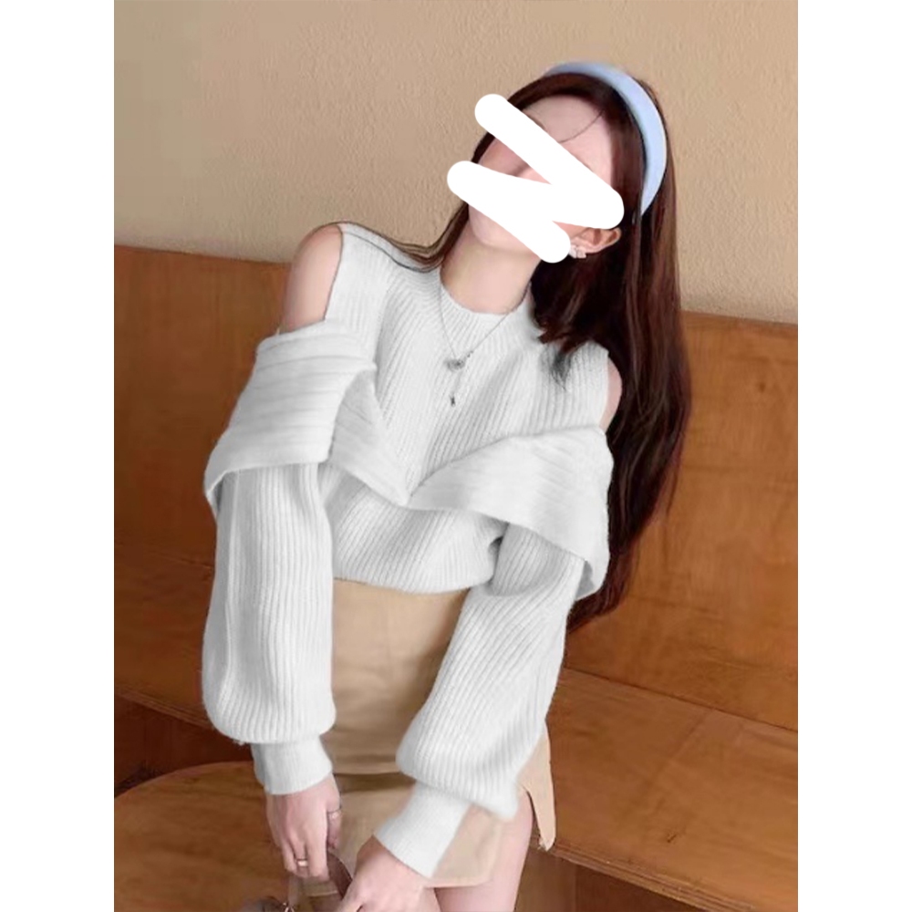 [A243] Áo len thun nữ Montoghi dệt kim BẸT VAI tay dài cổ tròn hàng Quảng Châu sang trọng - L2M