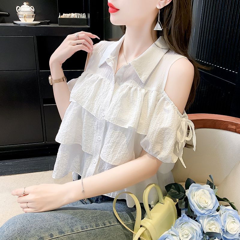 [A286] Áo sơ mi kiểu nữ 3 TẦNG HỞ VAI phối nơ tay ngắn cổ polo hàng Quảng Châu xinh xắn - L2M (Sale)