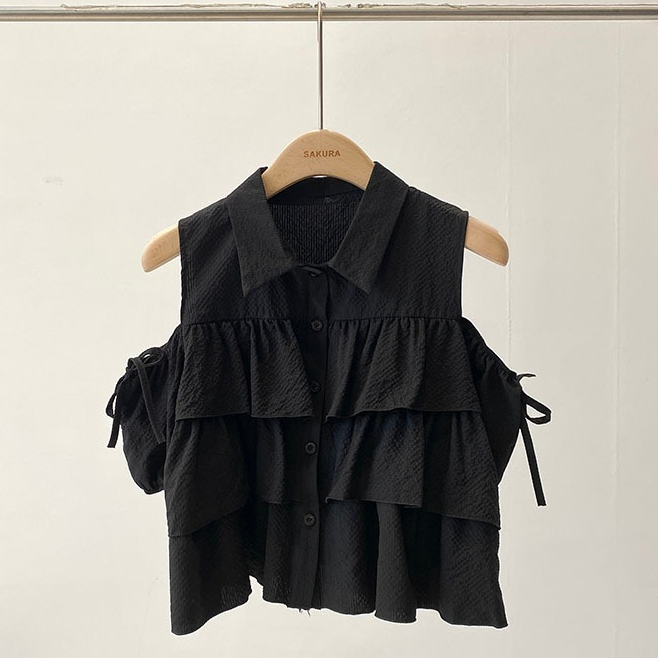 [A286] Áo sơ mi kiểu nữ 3 TẦNG HỞ VAI phối nơ tay ngắn cổ polo hàng Quảng Châu xinh xắn - L2M (Sale)