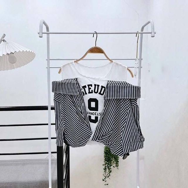 [A293] Áo len nữ Montoghi IN CHỮ RỚT VAI phối sơ mi TAY NGẮN Quảng Châu kiểu dáng độc đáo - L2M