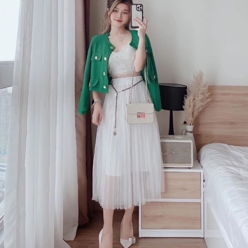 [Q071] Chân váy nữ midi XẾP LY kèm đai lưng MẮC XÍCH hàng Quảng Châu sang trọng - L2M (Sale)