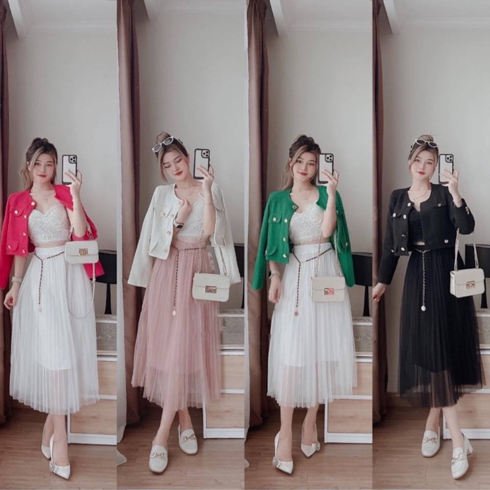 [Q071] Chân váy nữ midi XẾP LY kèm đai lưng MẮC XÍCH hàng Quảng Châu sang trọng - L2M (Sale)