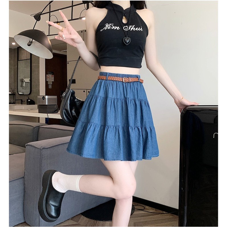 [Q075] Chân váy nữ xòe chữ A JEANS LỤA 3 NGĂN có lót trong dáng ngắn xinh xắn và cá tính - L2M