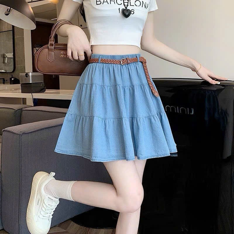 [Q075] Chân váy nữ xòe chữ A JEANS LỤA 3 NGĂN có lót trong dáng ngắn xinh xắn và cá tính - L2M