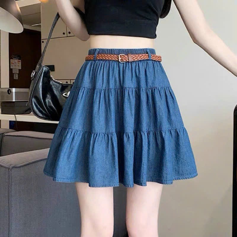 [Q075] Chân váy nữ xòe chữ A JEANS LỤA 3 NGĂN có lót trong dáng ngắn xinh xắn và cá tính - L2M