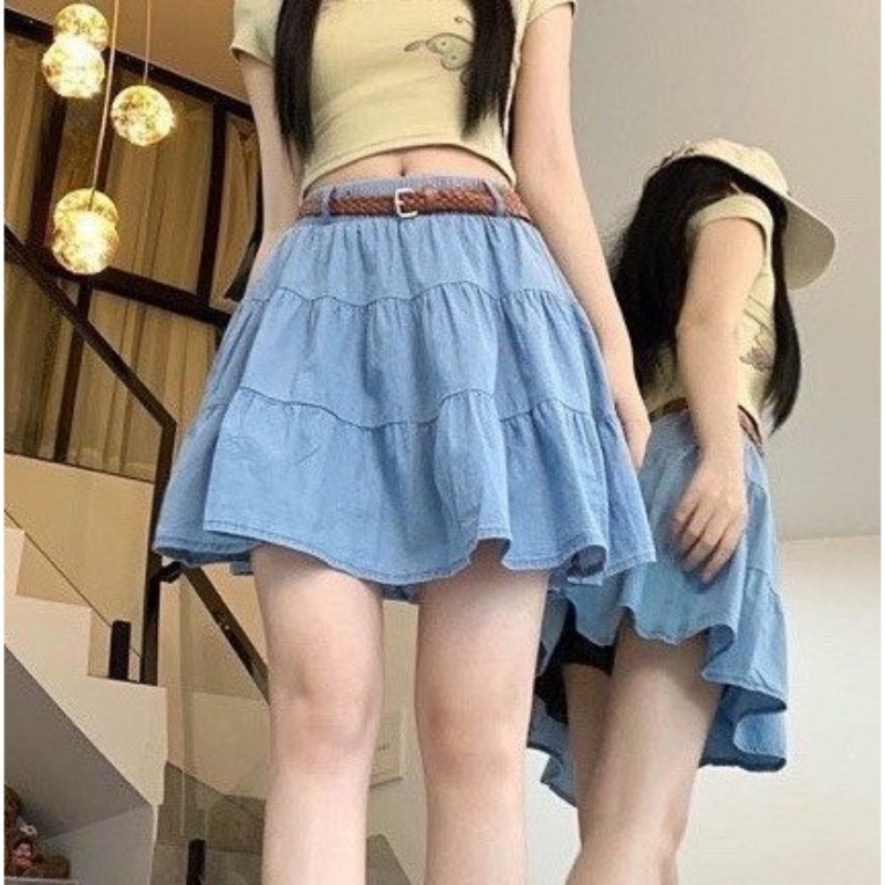 [Q075] Chân váy nữ xòe chữ A JEANS LỤA 3 NGĂN có lót trong dáng ngắn xinh xắn và cá tính - L2M