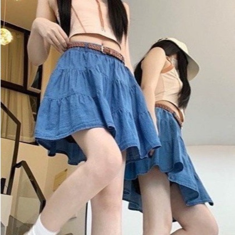 [Q075] Chân váy nữ xòe chữ A JEANS LỤA 3 NGĂN có lót trong dáng ngắn xinh xắn và cá tính - L2M