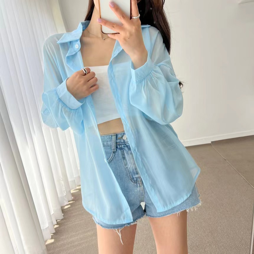 [A334] Áo KHOÁC sơ mi nữ LỤA PHOM DÀI RỘNG nữ mỏng vải voan thời trang Quảng Châu năng động - L2M