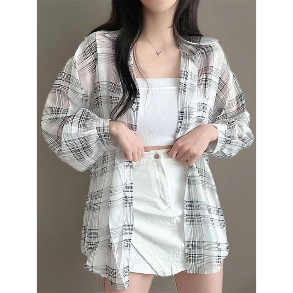 [A336] Áo KHOÁC sơ mi nữ TƠ MỎNG kẻ CARO vải đẹp phom rộng thời trang Quảng Châu năng động - L2M (Sale)
