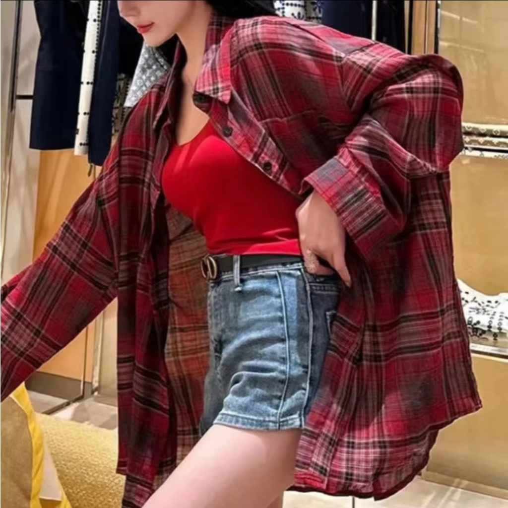 [A336] Áo KHOÁC sơ mi nữ TƠ MỎNG kẻ CARO vải đẹp phom rộng thời trang Quảng Châu năng động - L2M (Sale)