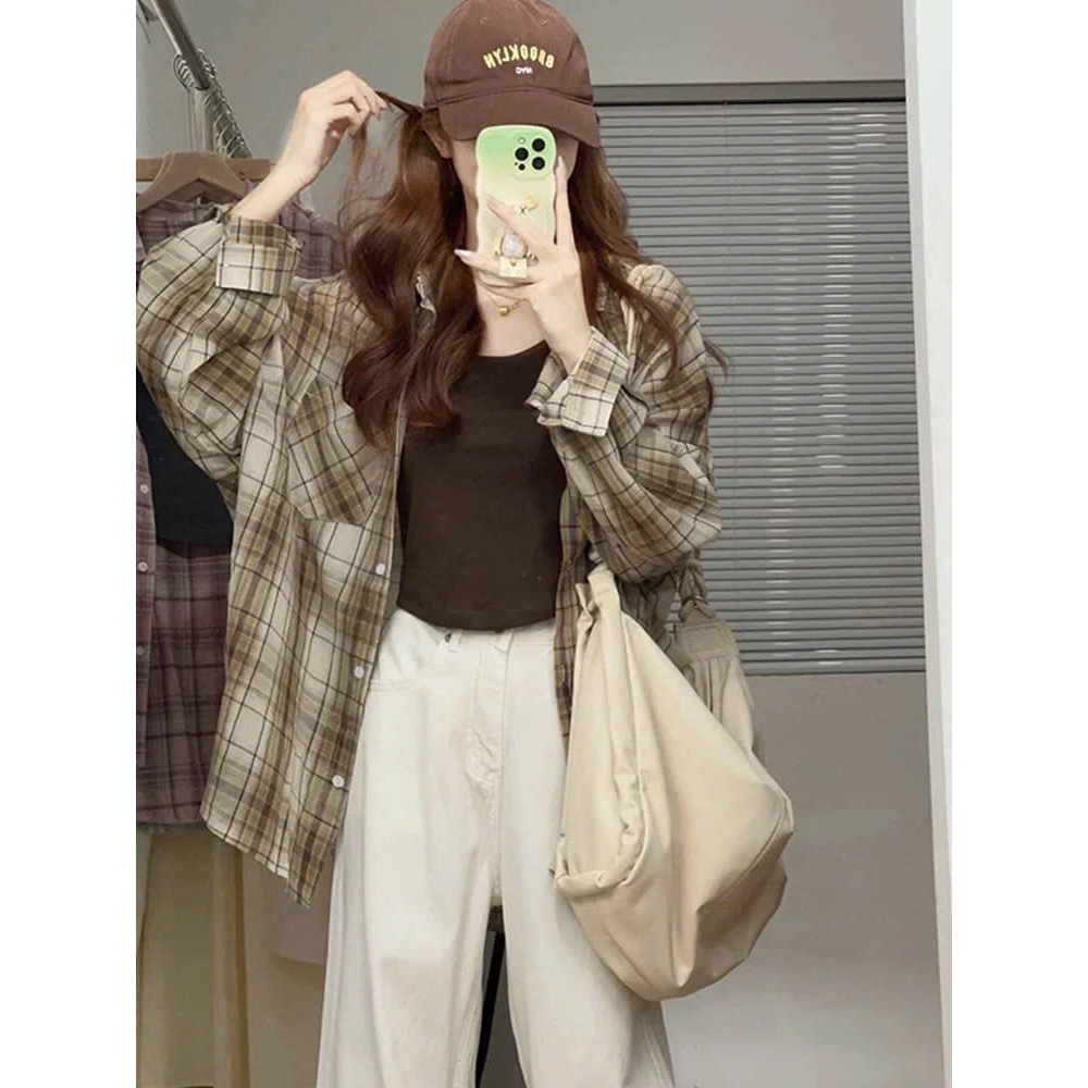 [A336] Áo KHOÁC sơ mi nữ TƠ MỎNG kẻ CARO vải đẹp phom rộng thời trang Quảng Châu năng động - L2M (Sale)