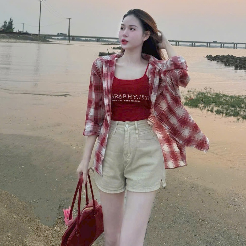 [A336] Áo KHOÁC sơ mi nữ TƠ MỎNG kẻ CARO vải đẹp phom rộng thời trang Quảng Châu năng động - L2M (Sale)
