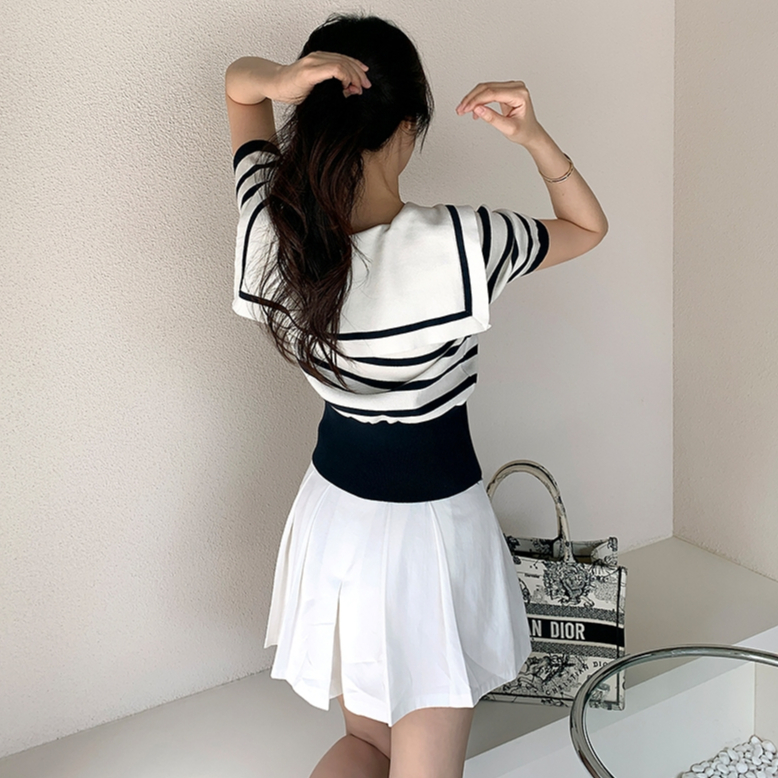 [A349] Áo len Montoghi dệt kim THỦY THỦ BUỘC KHĂN họa tiết sọc Quảng Châu xinh xắn thanh lịch - L2M  (Hot)