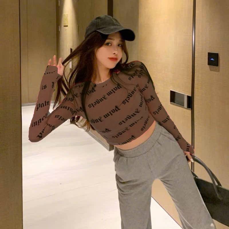 [A414] Áo THUN NHŨ dạng LƯỚI kiểu nữ PHỐI CHỮ NGHIÊNG tặng kèm LÓT TRONG dáng ôm sang chảnh - L2M (New)