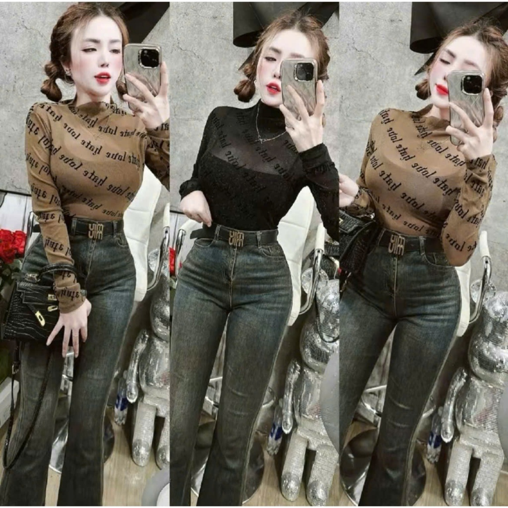 [A414] Áo THUN NHŨ dạng LƯỚI kiểu nữ PHỐI CHỮ NGHIÊNG tặng kèm LÓT TRONG dáng ôm sang chảnh - L2M (New)