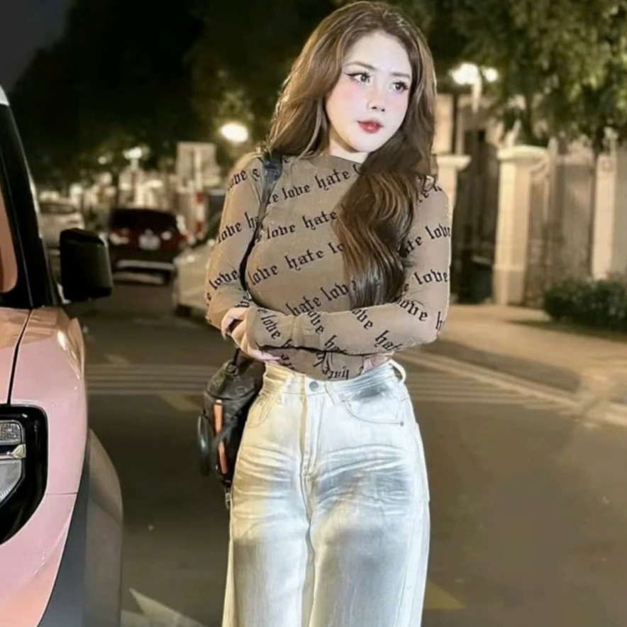 [A414] Áo THUN NHŨ dạng LƯỚI kiểu nữ PHỐI CHỮ NGHIÊNG tặng kèm LÓT TRONG dáng ôm sang chảnh - L2M (New)
