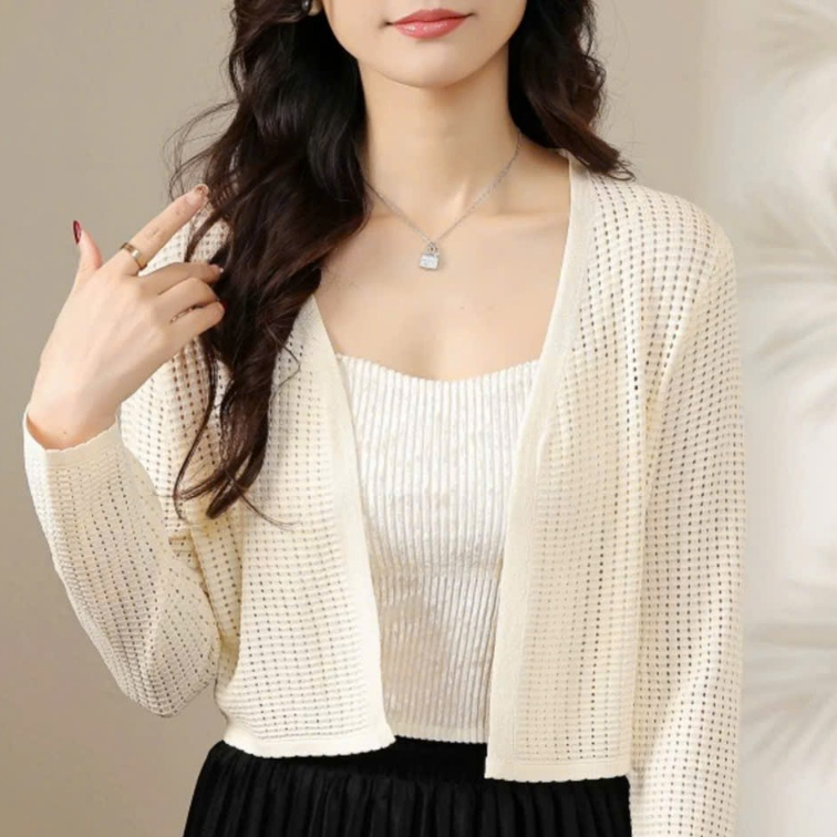 [A417] Áo khoác len nữ Cardigan GÂN LƯỚI BI TRÒN tay dài mỏng nhẹ đi biển dễ phối đồ - L2M (New)