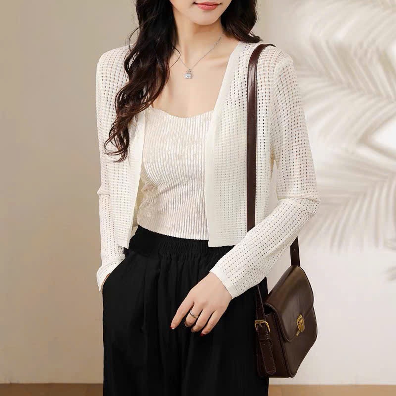 [A417] Áo khoác len nữ Cardigan GÂN LƯỚI BI TRÒN tay dài mỏng nhẹ đi biển dễ phối đồ - L2M (New)