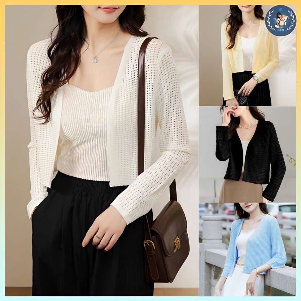 [A417] Áo khoác len nữ Cardigan GÂN LƯỚI BI TRÒN tay dài mỏng nhẹ đi biển dễ phối đồ - L2M (New)