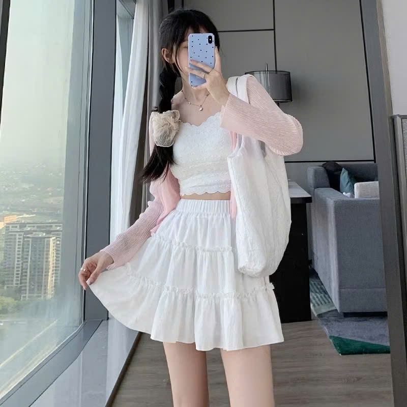 [Q062] Chân váy nữ XÒE GHÉP LINE BÈO có lót trong lưng chun dáng ngắn xinh xắn - L2M