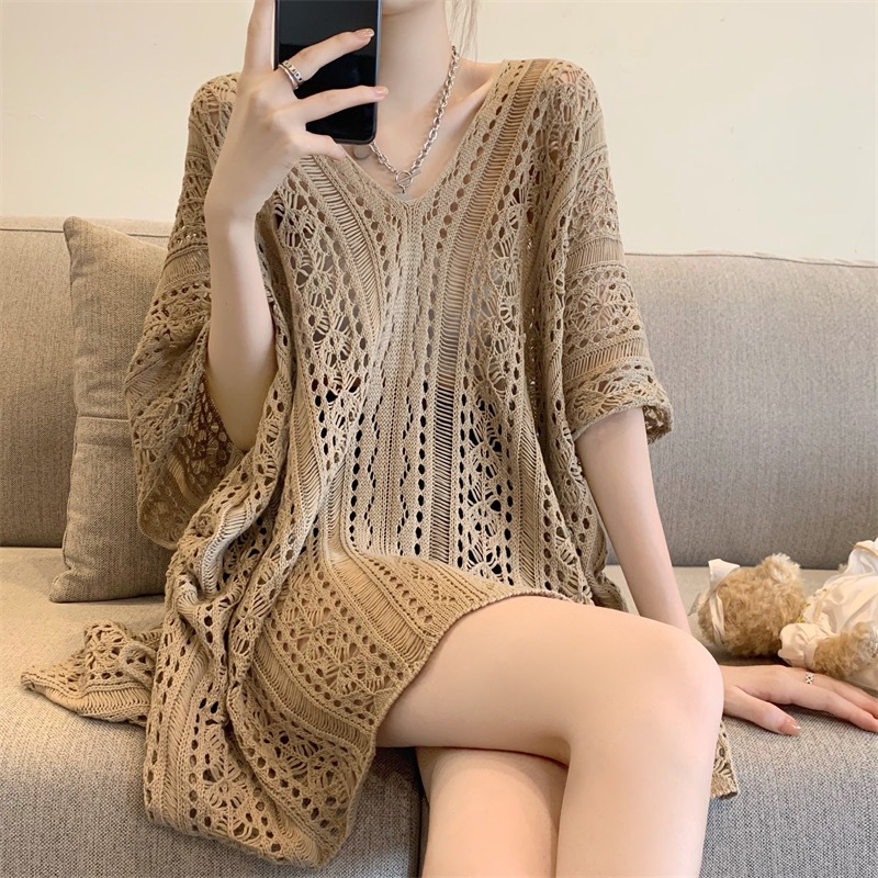 [A419] Áo LƯỚI len dệt kim CHOÀNG ĐUÔI CÁ TAY CÁNH DƠI phom rộng phối rút eo đi biển cá tính - L2M (New)