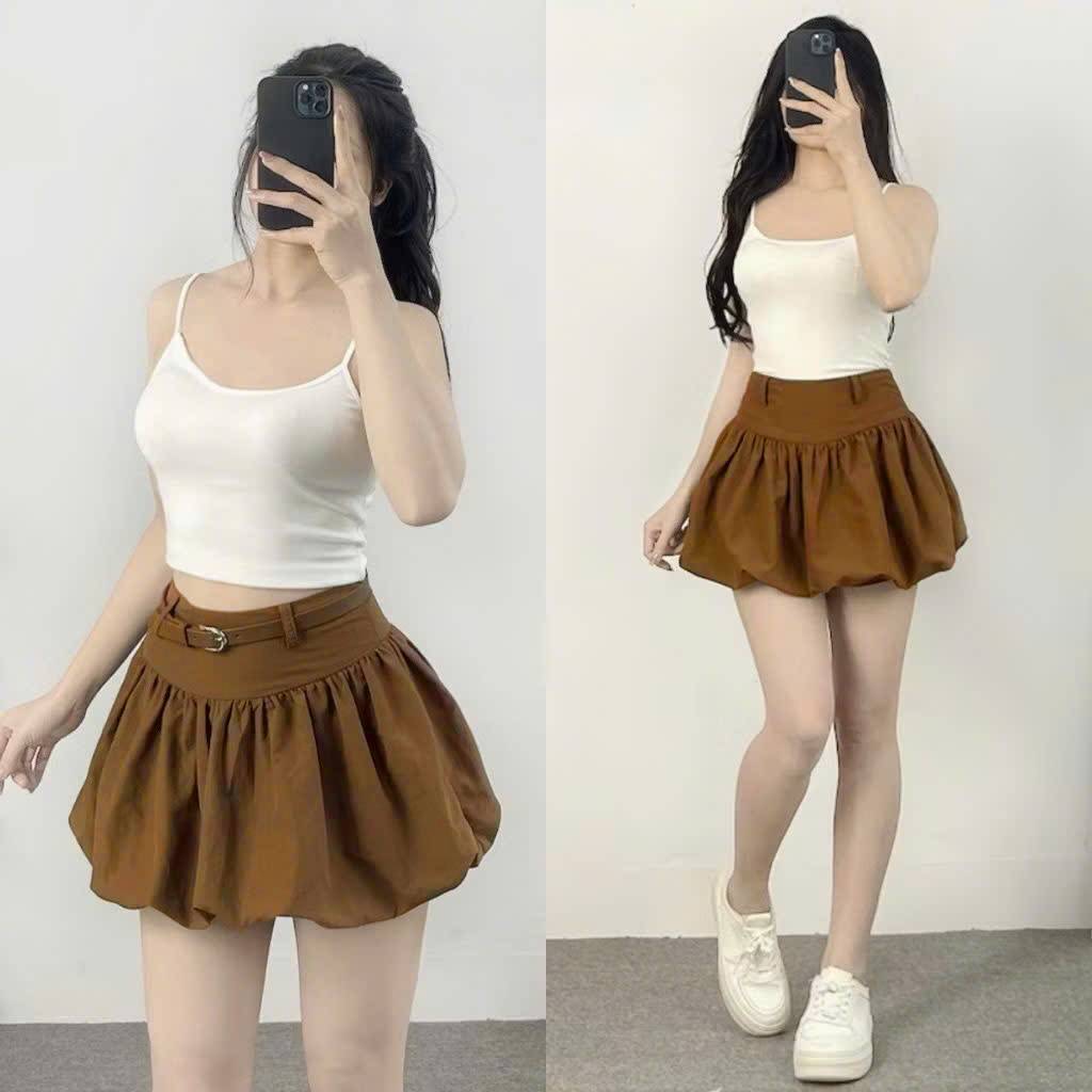 [Q084] Chân váy XÒE CHUN KIỂU BÍ phối DÂY KÉO có lót trong dáng ngắn xinh xắn - L2M (New)