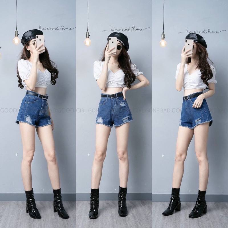 [Q085] Quần short nữ lưng cao kiểu RÁCH LAI hình TAM GIÁC cá tính năng động dễ phối đồ - L2M