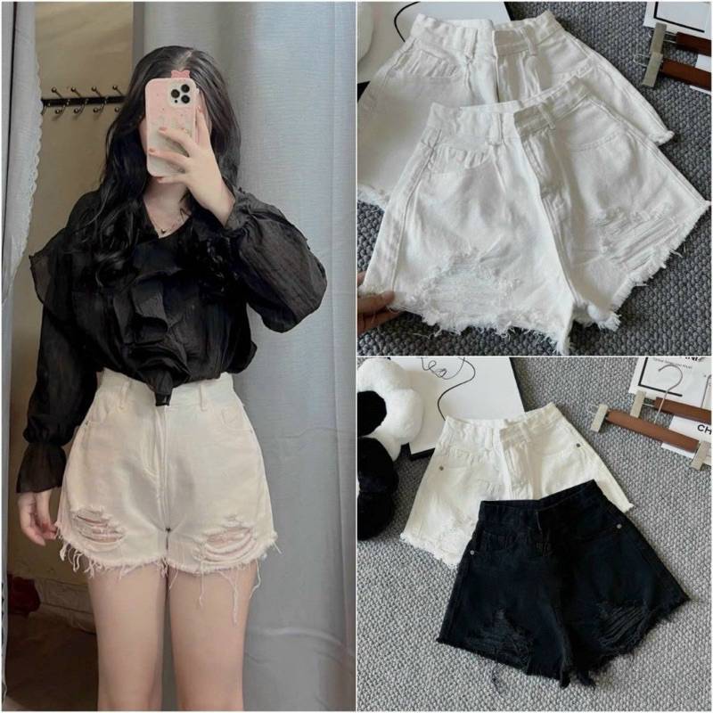 [Q085] Quần short nữ lưng cao kiểu RÁCH LAI hình TAM GIÁC cá tính năng động dễ phối đồ - L2M