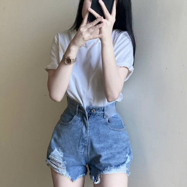 [Q085] Quần short nữ lưng cao kiểu RÁCH LAI hình TAM GIÁC cá tính năng động dễ phối đồ - L2M