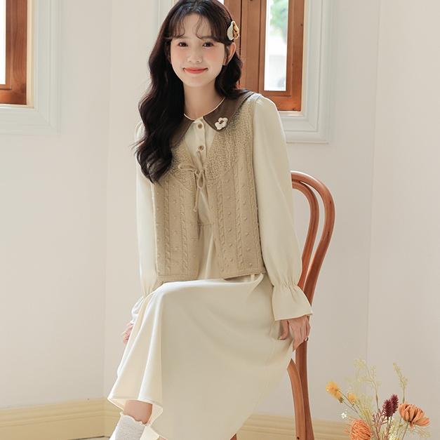 [A352] Áo len Montoghi dệt kim GILE PHỐI DÂY THẮT thiết kế 2 kiểu họa tiết phối nhau xinh xắn - L2M