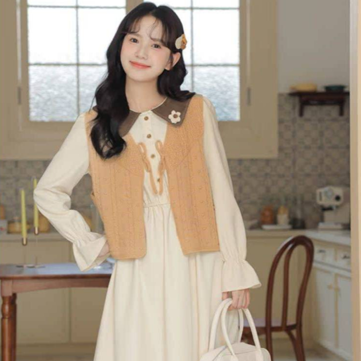 [A352] Áo len Montoghi dệt kim GILE PHỐI DÂY THẮT thiết kế 2 kiểu họa tiết phối nhau xinh xắn - L2M