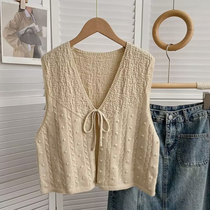 [A352] Áo len Montoghi dệt kim GILE PHỐI DÂY THẮT thiết kế 2 kiểu họa tiết phối nhau xinh xắn - L2M