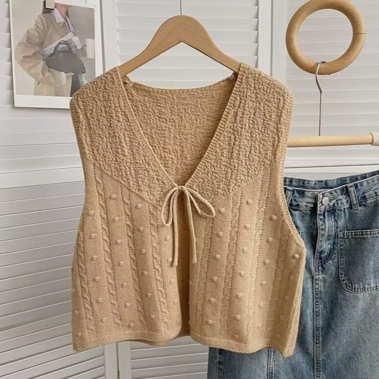 [A352] Áo len Montoghi dệt kim GILE PHỐI DÂY THẮT thiết kế 2 kiểu họa tiết phối nhau xinh xắn - L2M