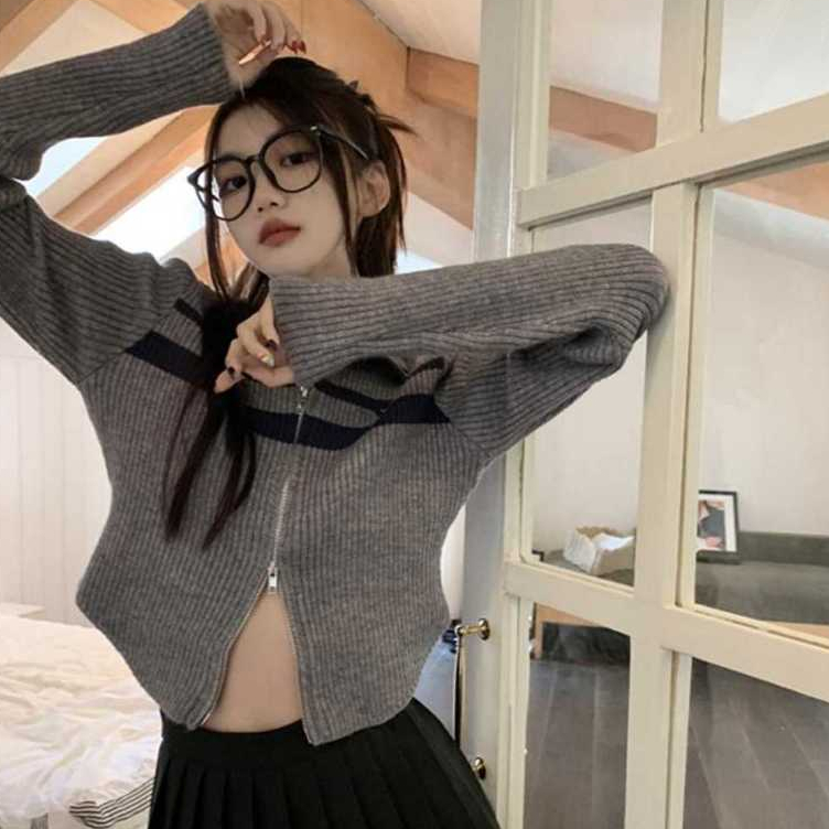 [A357] Áo khoác len nữ Cardigan dệt kim KHUY KÉO logo X CỔ CAO mặc 2 kiểu tay dài chống nắng - L2M (Sale)