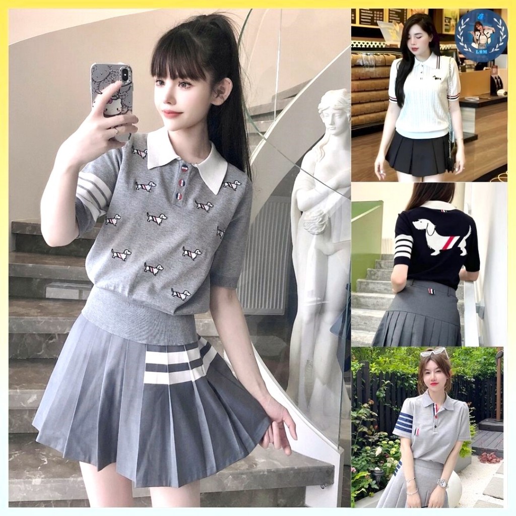 [A337] Áo len nữ Montoghi dệt kim họa tiết CÚN CON PHỐI SỌC mặt trước dễ thương và sang trọng - L2M (Sale)