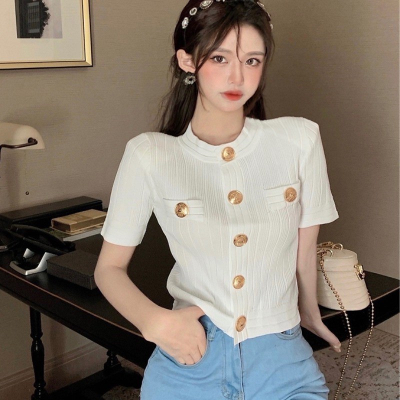 [A359] Áo KHOÁC len cardigan TAY NGẮN PHỐI NÚT ĐỒNG mặc 2 KIỂU hàng Quảng Châu sang trọng - L2M (Sale)