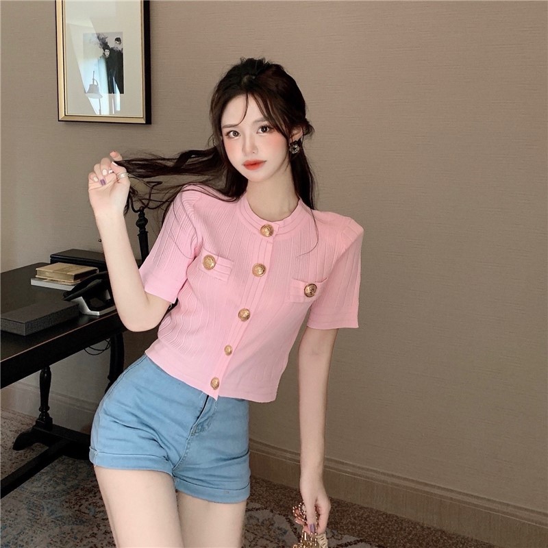 [A359] Áo KHOÁC len cardigan TAY NGẮN PHỐI NÚT ĐỒNG mặc 2 KIỂU hàng Quảng Châu sang trọng - L2M (Sale)