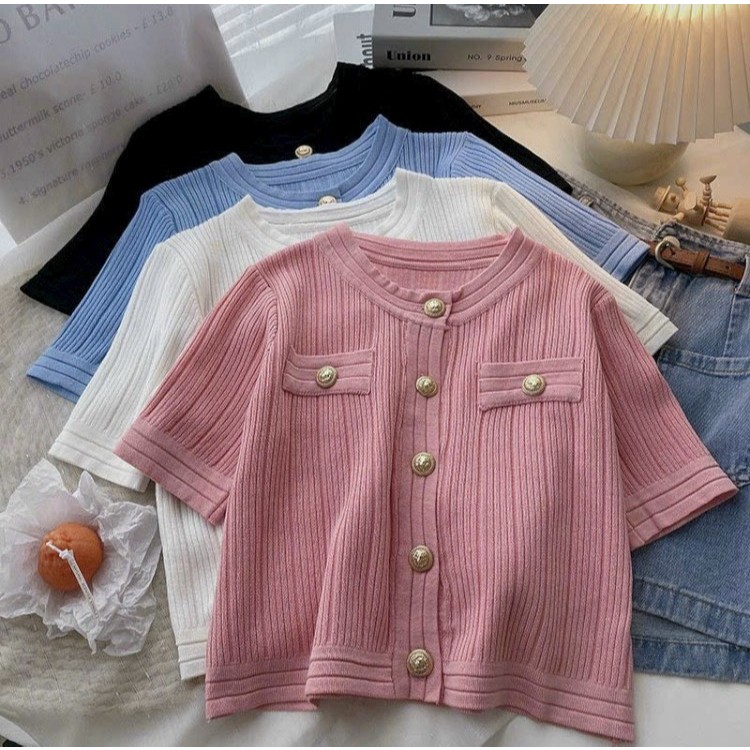 [A359] Áo KHOÁC len cardigan TAY NGẮN PHỐI NÚT ĐỒNG mặc 2 KIỂU hàng Quảng Châu sang trọng - L2M (Sale)