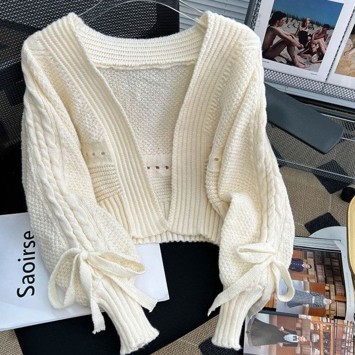 [A367] Áo KHOÁC len nữ cardigan dệt kim TAY PHỒNG CỘT NƠ dáng CROPTOP kiểu dáng sang trọng - L2M  (Hot)