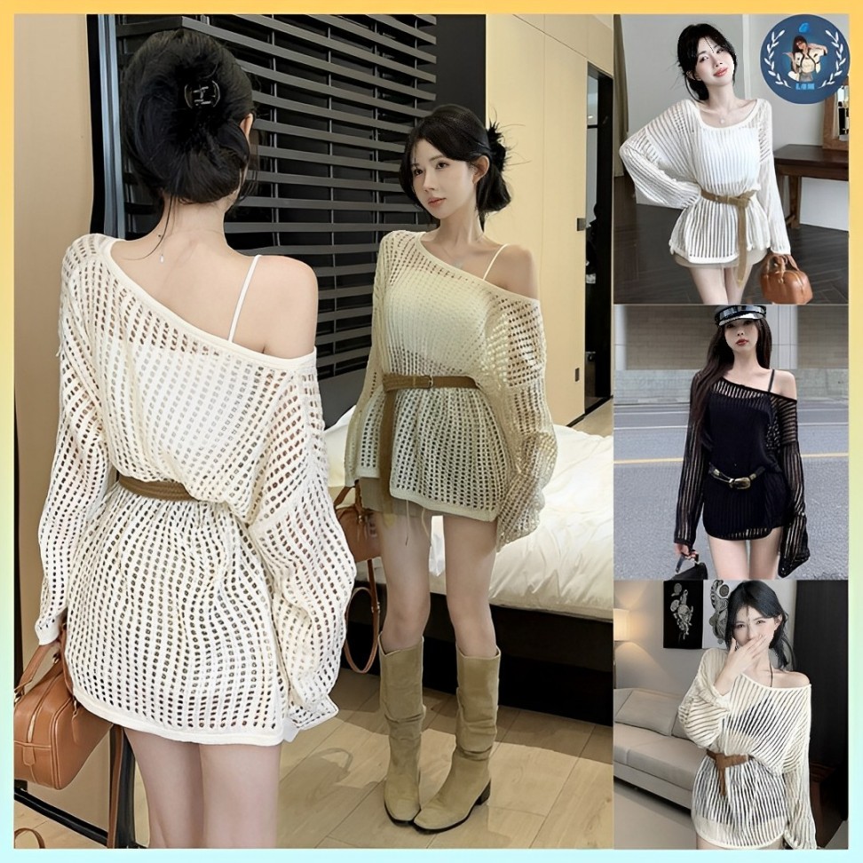 [A369] Áo len LƯỚI montoghi dệt kim LỖ TRÒN TAY DÀI form rộng mặc ngoài có thể mặc Bigsize - L2M  (Hot)