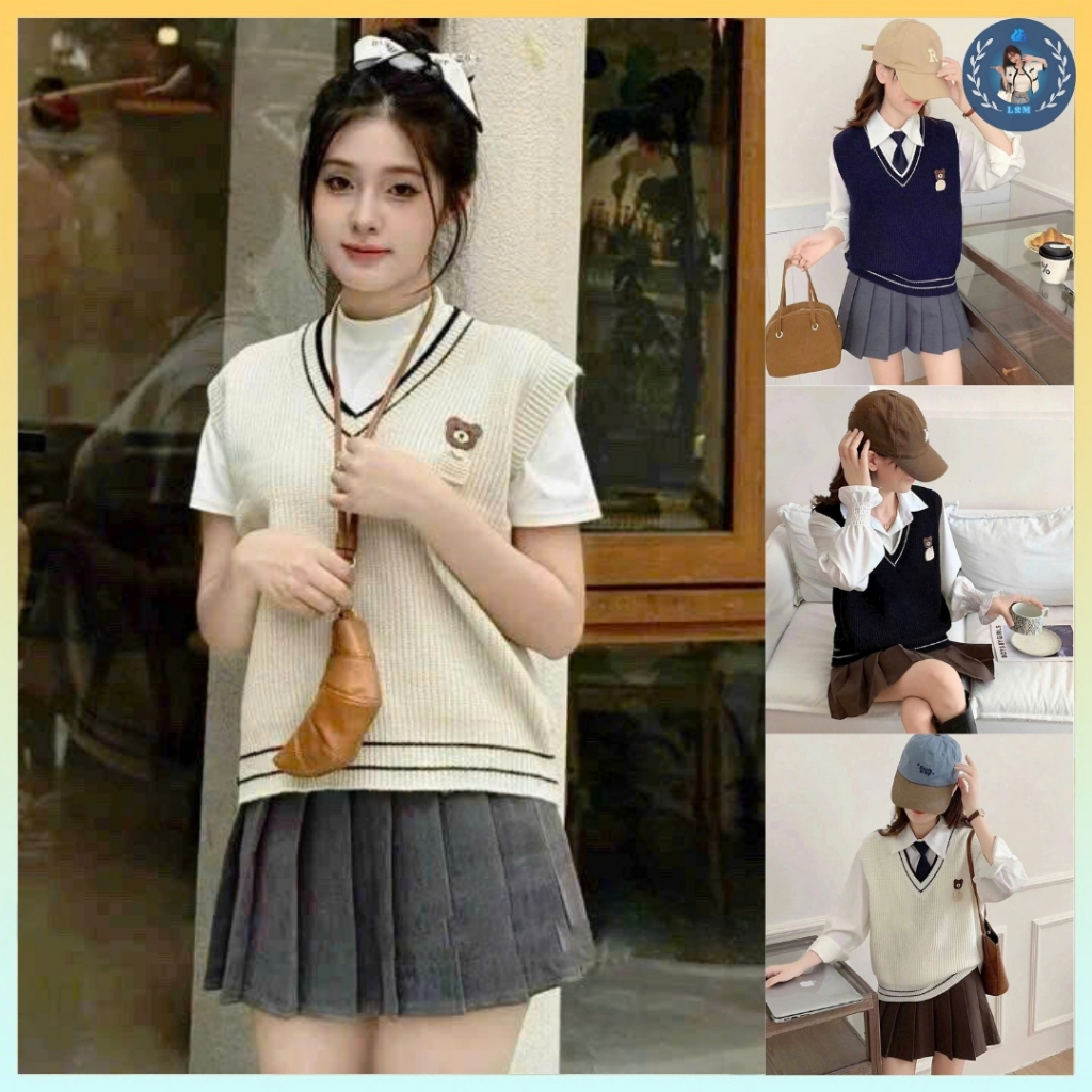 A393 Gile Gấu Con Kẻ Viền Cổ V - L2M Quảng Châu