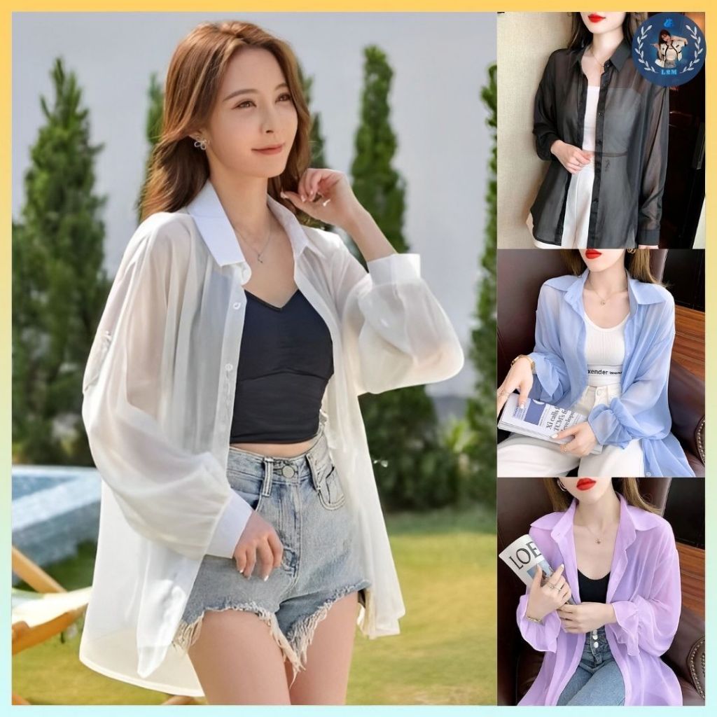 A334 Khoác sơ mi lụa voan oversize - L2M Quảng Châu