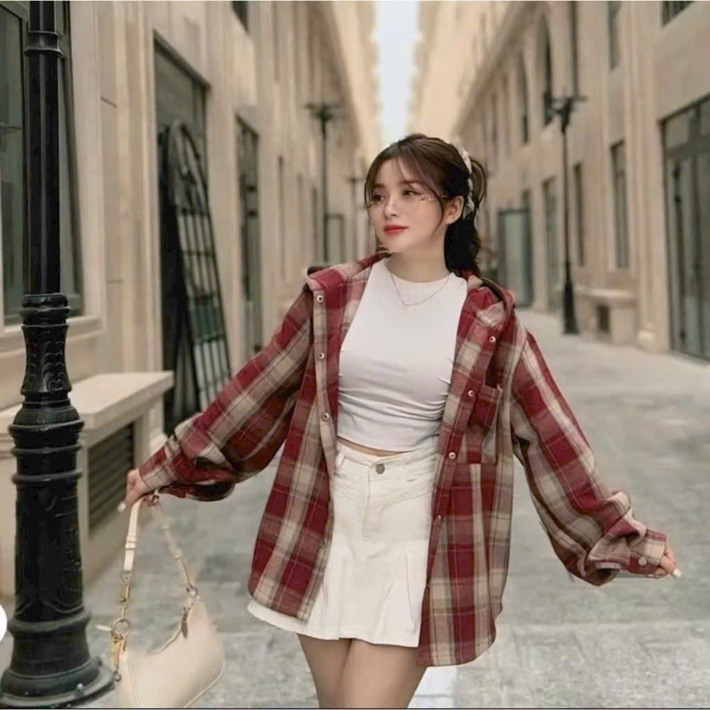 [A424] Áo khoác KATE kẻ caro PHOM RỘNG có túi dày dặn chống nắng hot trend hàng loại 1 - L2M